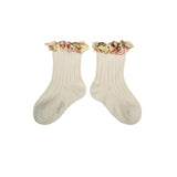 Collegien - Anemone Embroidered Ruffle Ribbed Ankle Socks 037