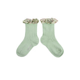 Collegien - Anemone Embroidered Ruffle Ribbed Ankle Socks 251
