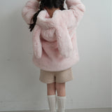 Mes Kids Des Fleurs - Bunny Ear Hooded Coat Pink