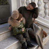 [Pre - Order] Mi Loves :: Luxurious Racoon Fur Trim Puff Jacket in Khaki Green
