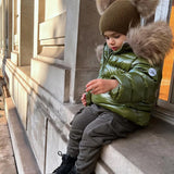 [Pre - Order] Mi Loves :: Luxurious Racoon Fur Trim Puff Jacket in Khaki Green
