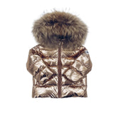 [Pre - Order] Mi Loves :: Racoon Fur Trim Puff Jacket in Gold
