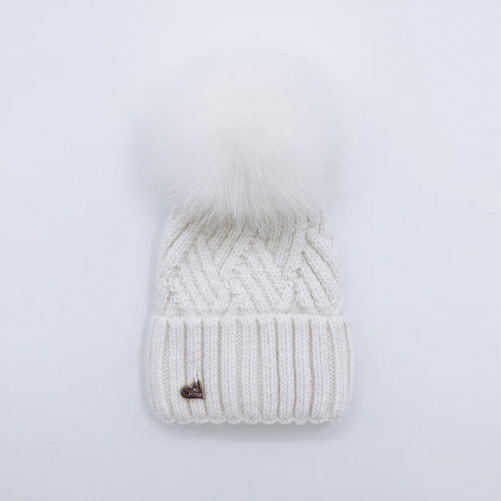 [Pre Order] Mi Loves Angora Kids Hat with Fox FUR Pompom The