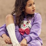 Mini Rodini :: Cat With Bowtie Chenille Sweatshirt Purple