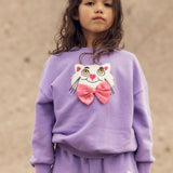 Mini Rodini :: Cat With Bowtie Chenille Sweatshirt Purple