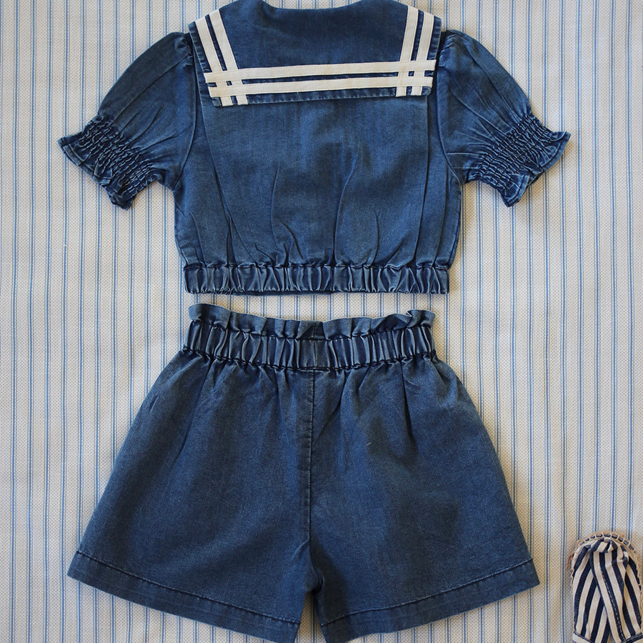 Bonjour Diary :: Crop Shirt & Short Skirt Set Denim – The Front Shop