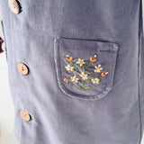 Birinit Petit - Storm blue corduroy embroidered overall dress girl