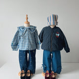 Emile Et Ida Blouse Grand Col Carreau - kids blouse outdoors