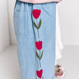 Emile Et Ida - Pantalon Denim Brode Tulipe Bleu Delave