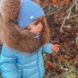 [Pre - Order] Mi Loves :: Racoon Fur Trim Puff Jacket in Blue