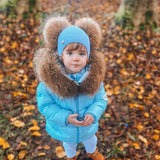 [Pre - Order] Mi Loves :: Racoon Fur Trim Puff Jacket in Blue