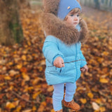 [Pre - Order] Mi Loves :: Racoon Fur Trim Puff Jacket in Blue