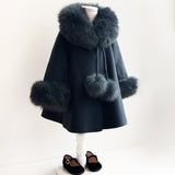 Bobble Babies :: Fur Collar Pom Coat Navy