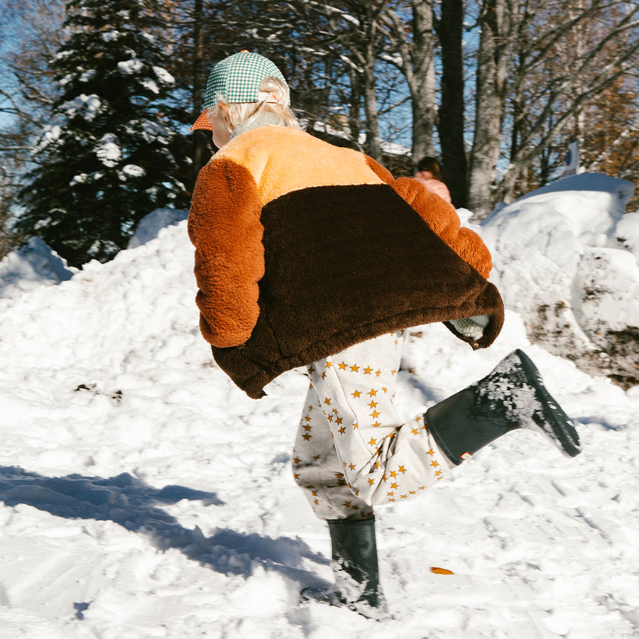 Tiny Cottons :: Color Block Polar Sherpa Jacket Dark Brown/Soft Yellow