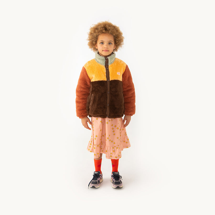 Tiny Cottons :: Color Block Polar Sherpa Jacket Dark Brown/Soft Yellow