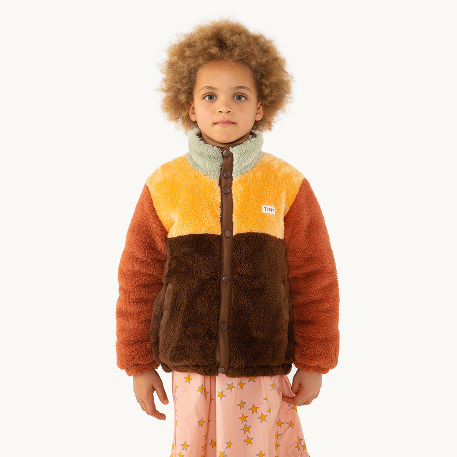 Tiny Cottons :: Color Block Polar Sherpa Jacket Dark Brown/Soft Yellow