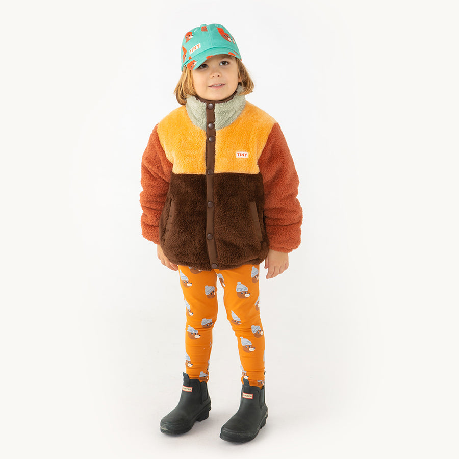 Tiny Cottons :: Color Block Polar Sherpa Jacket Dark Brown/Soft Yellow