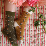 Bonjour Diary :: Dots/Flowers Socks Khaki