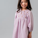 Birinit Petit Mauve Plumeti Embroidered Smocked Dress - girls dress detail view