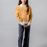 Birinit Petit Mustard Floral Knit Sweater - girls sweater close-up