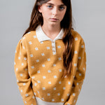 Birinit Petit Mustard Floral Knit Sweater - girls sweater detail