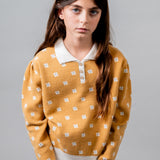 Birinit Petit Mustard Floral Knit Sweater - girls sweater detail