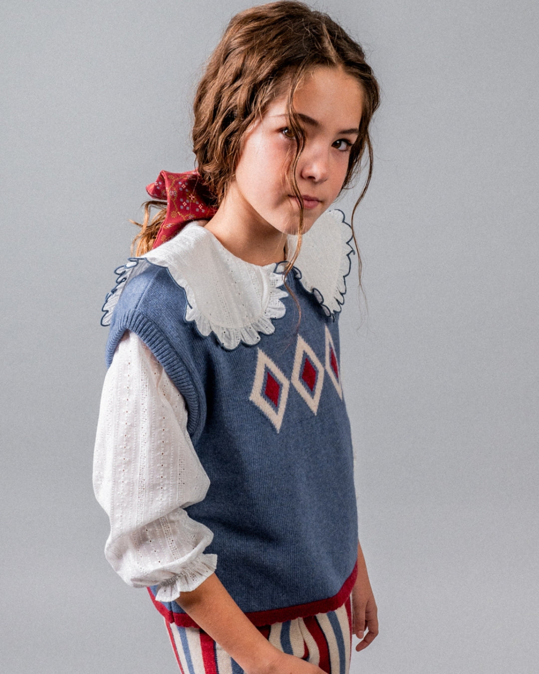 Birinit Petit Ivory Rita Embroidered Shirt - girls blouse collar detail