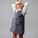 Birinit Petit Storm Blue Corduroy Embroidered Overall Dress - girls dress worn