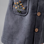Birinit Petit Storm Blue Corduroy Embroidered Overall Dress - girls dress close-up
