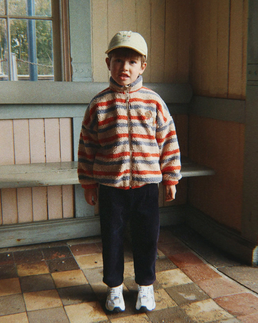Konges Sløjd Jody Embroidery Teddy Jacket Tangerine Stripe - kids teddy jacket, view 4
