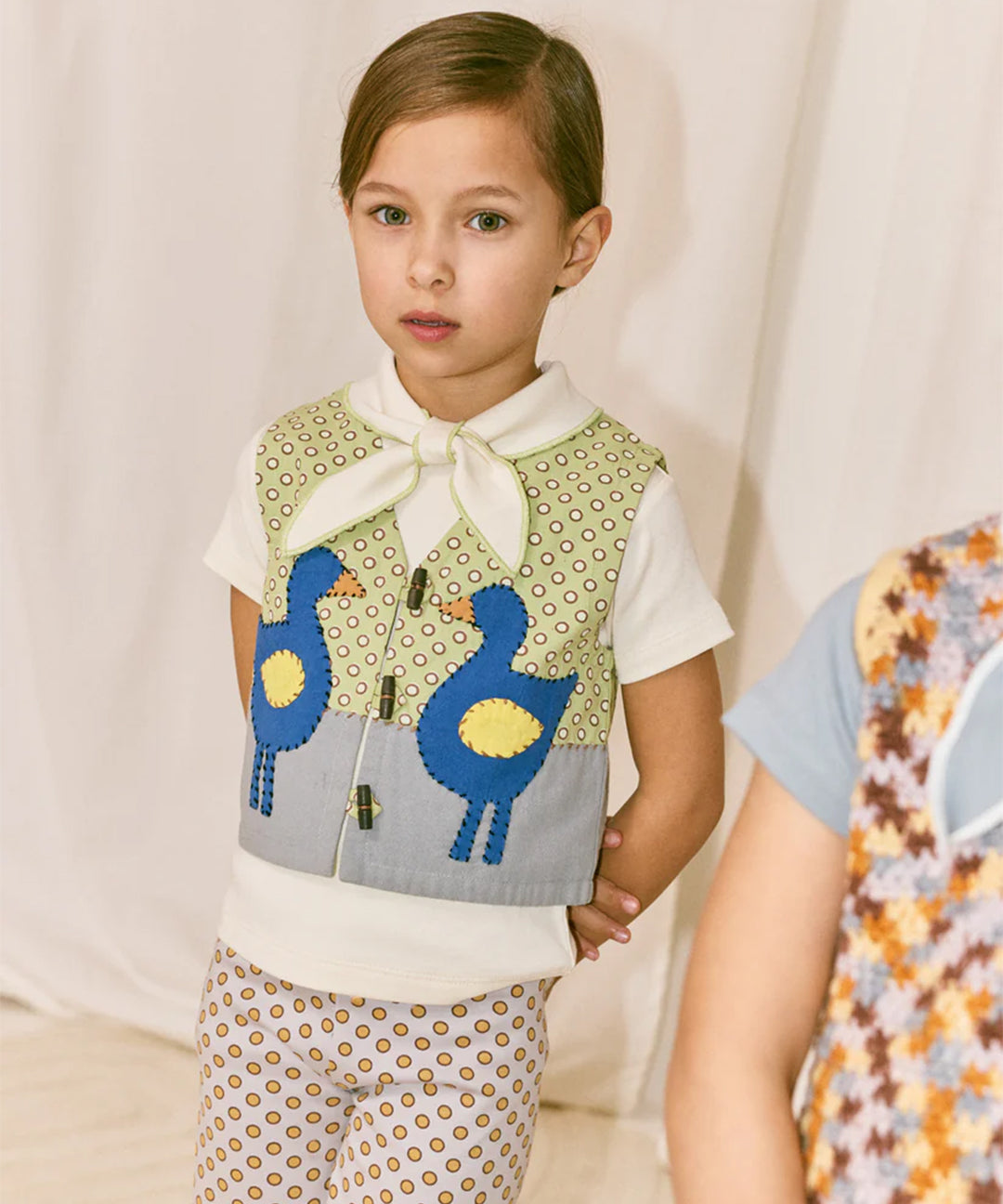 Misha And Puff -  Flock Applique Vest Aventurine Ben-Day Dots