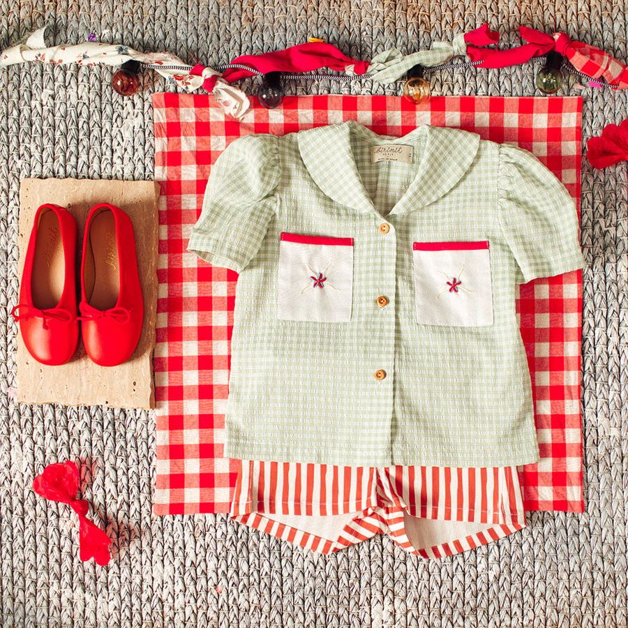 Birinit Petit :: Green Gingham Embroidered Shirt