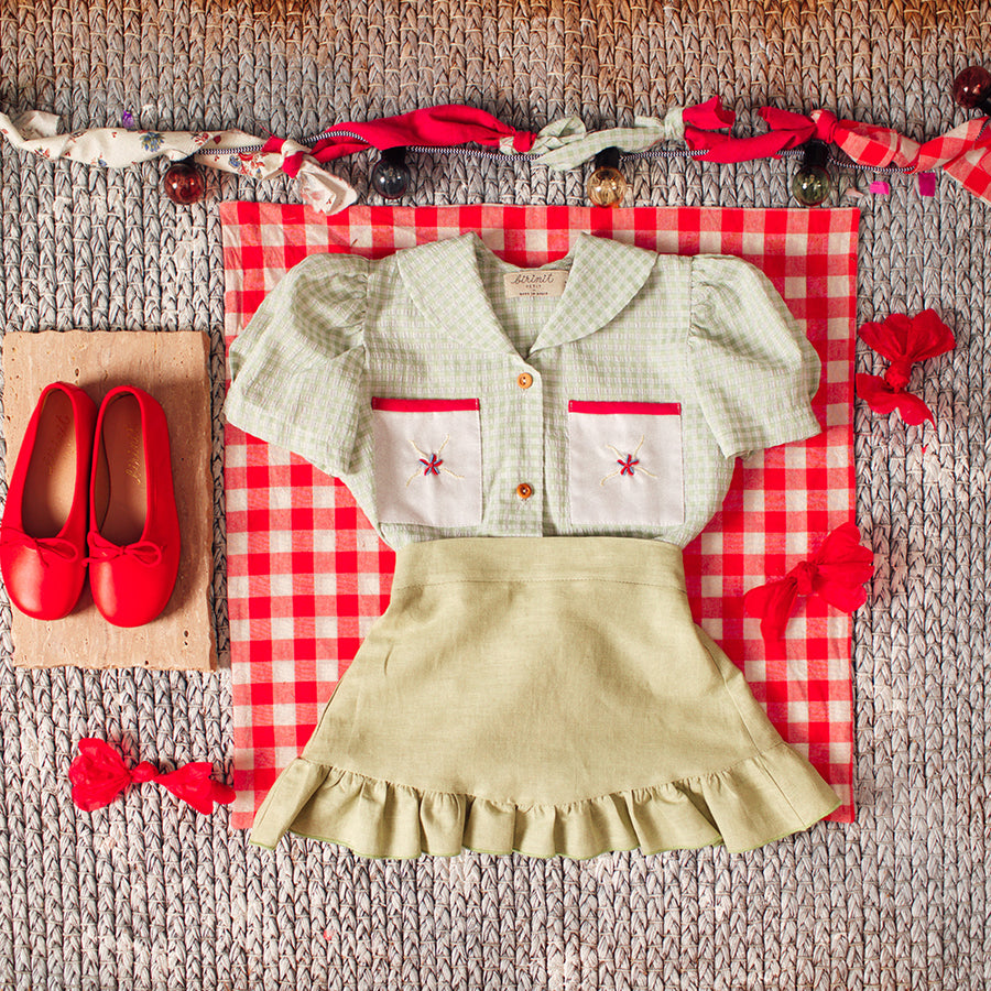 Birinit Petit :: Green Gingham Embroidered Shirt