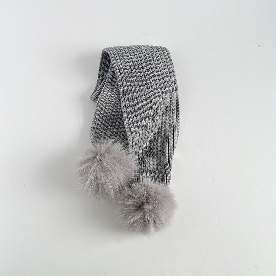Bobble Babies :: Ribbed Pom Pom Scarf  Light Grey