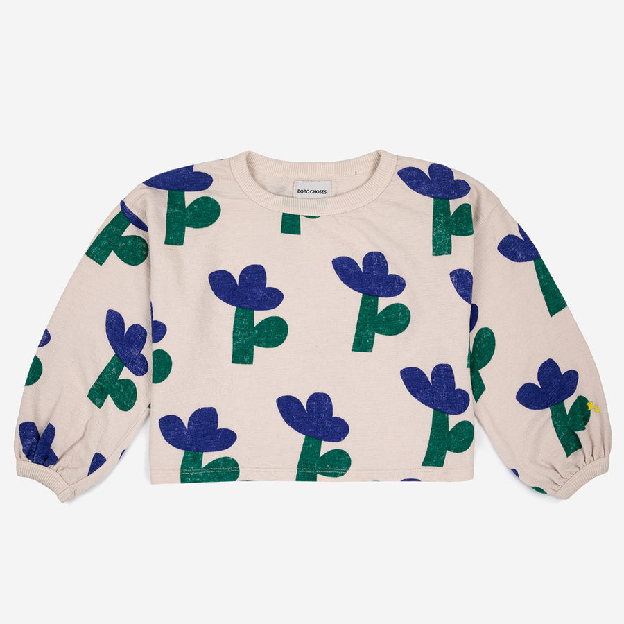 Bobo Choses :: Sea Flower All Over Cropped Sweatshirt Beige