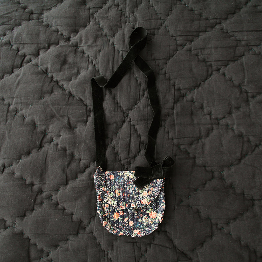 Bonjour Diary :: Quilted Pouch Bag Indigo Flower Print Corduroy