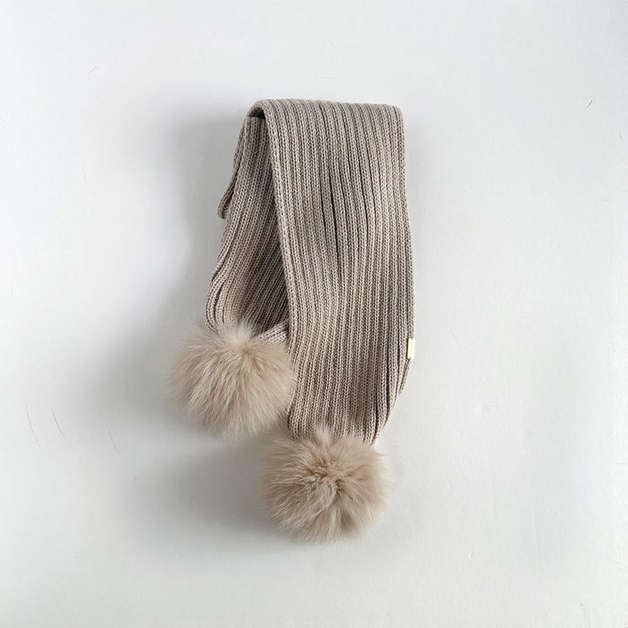 Bobble Babies :: Ribbed Pom Pom Scarf Beige Oat