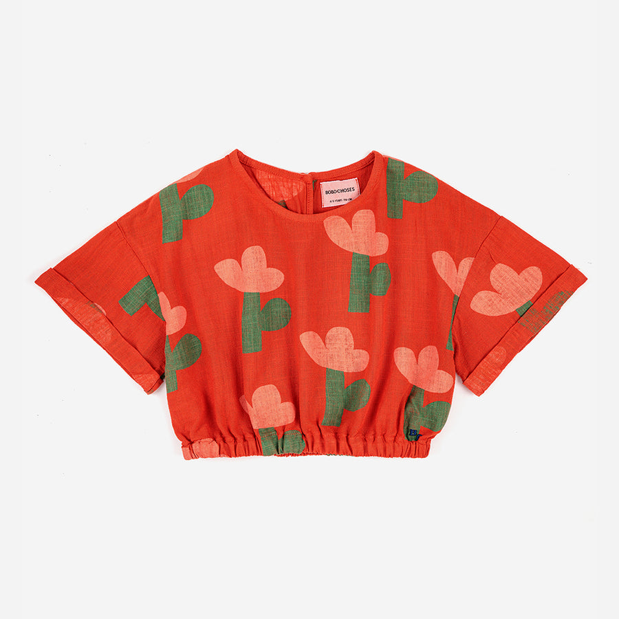 Bobo Choses :: Sea Flower All Over Woven Short Sleeve Top Red