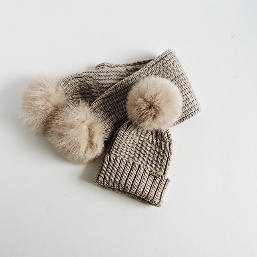 Bobble Babies :: Ribbed Pom Pom Scarf Beige Oat