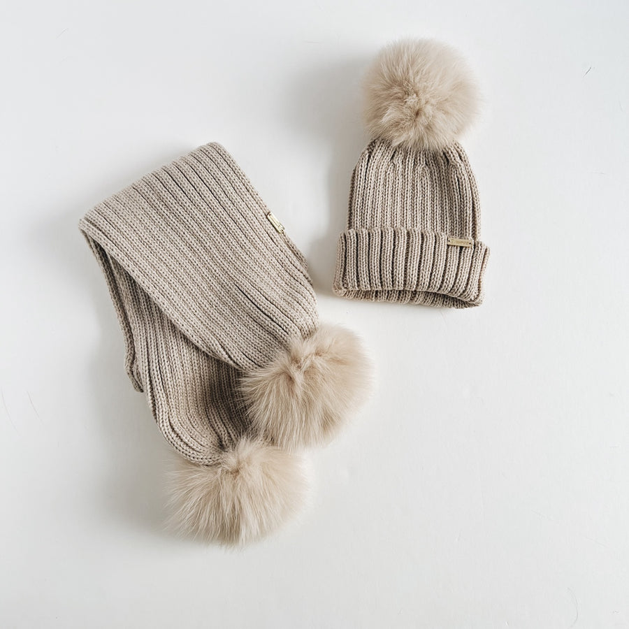 Bobble Babies :: Ribbed Pom Pom Scarf Beige Oat